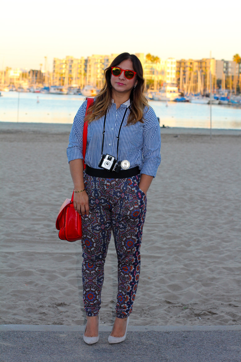 Rossana Vanoni Marina del ReyOld Navy shirt, Topshop pants, SJP Fawn shoes, French Connection bag, Baublebar earrings, Cartier bracelet, Kodak Brownie starlet camera