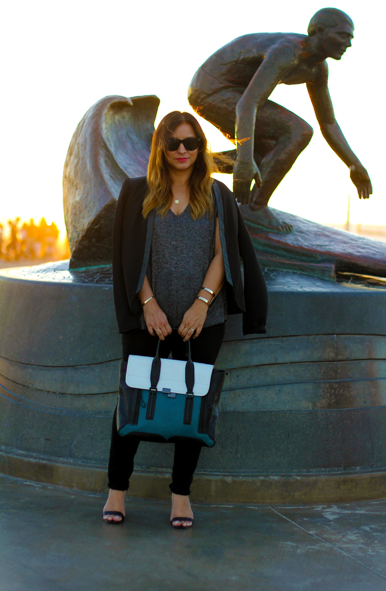 Rossana Vanoni - Hermosa Beach Pier Urban Outfitters top & jeans, 3.1 Phillip Lim bag, Ray Ban Wayfarer, Kate Spade necklace, Michael Kors sandals, Vince Camuto blazer