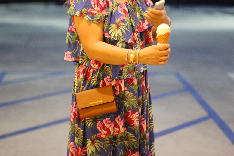 Rossana Vanoni Brentwood Country Mart Topshop top & midi skirt, Schutz Slate shoes, Michael Kors Saffiano crossbody bag, Baublebar Aztec Drop earrings