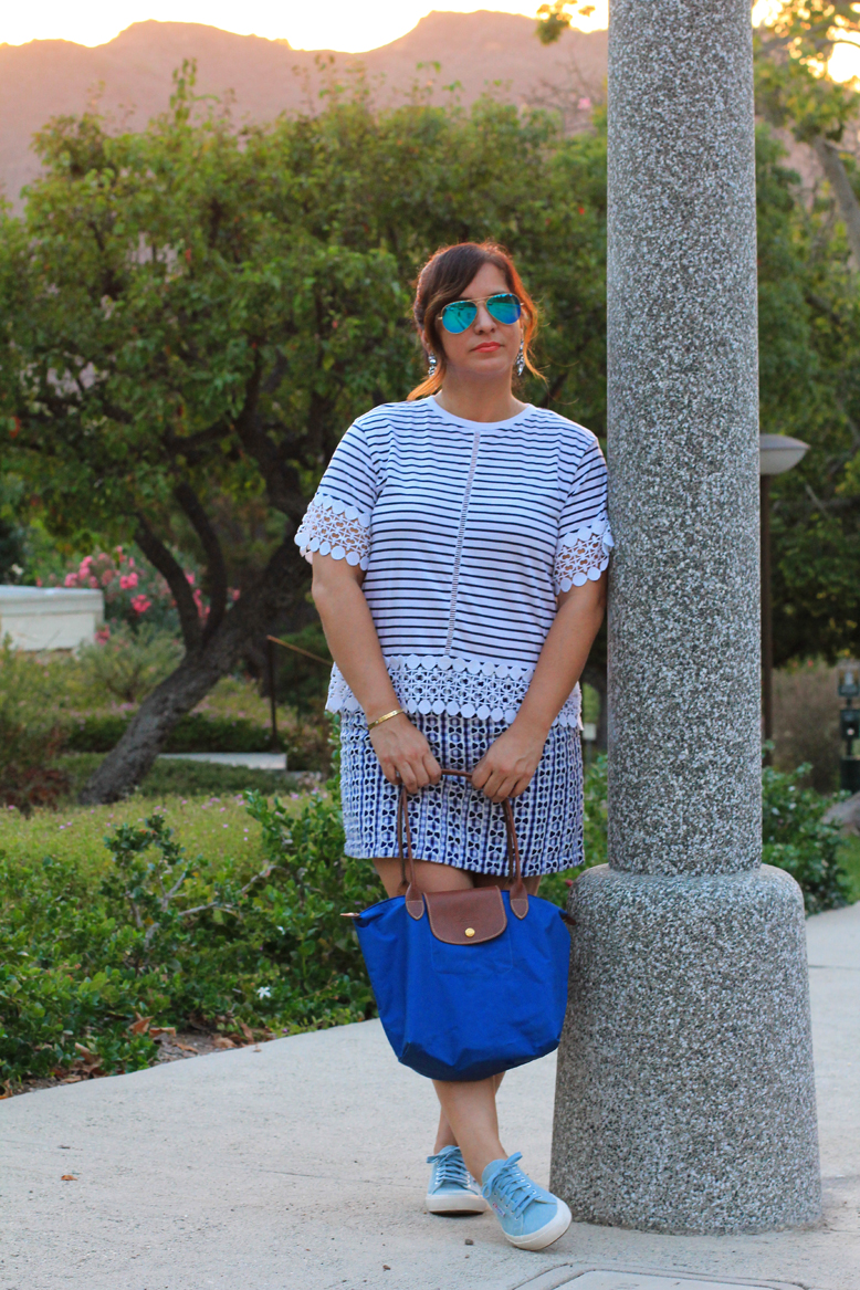 Rossana Vanoni Topshop inspired London Fashion look, Topshop top and skirt, Longchamp bag, Superga shoes, Ray Ban sunglasses, Baublebar earrings