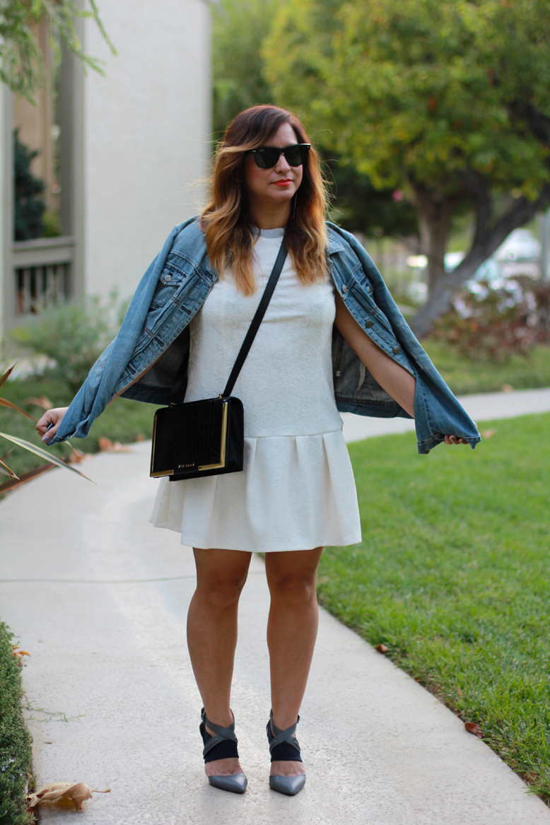 Rossana Vanoni Fall Season Outfit - Topshop dress, J. Crew jacket, Ted Baker London bag, Joe's pointy toe pumps