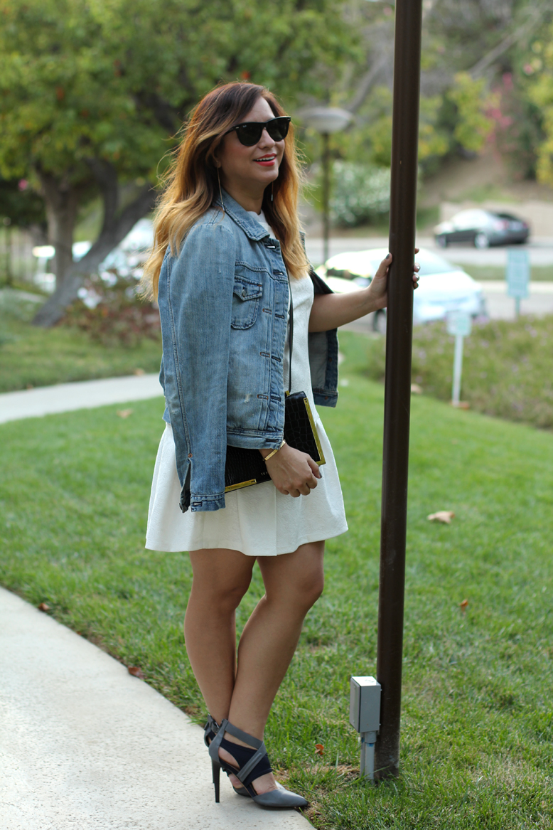 Rossana Vanoni Fall Season Outfit - Topshop dress, J. Crew jacket, Ted Baker London bag, Joe's pointy toe pumps