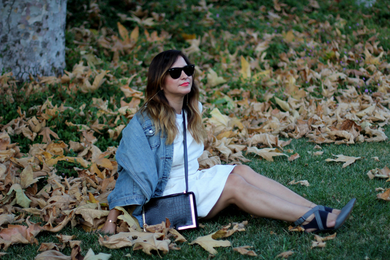 Rossana Vanoni Fall Season Outfit - Topshop dress, J. Crew jacket, Ted Baker London bag, Joe's pointy toe pumps