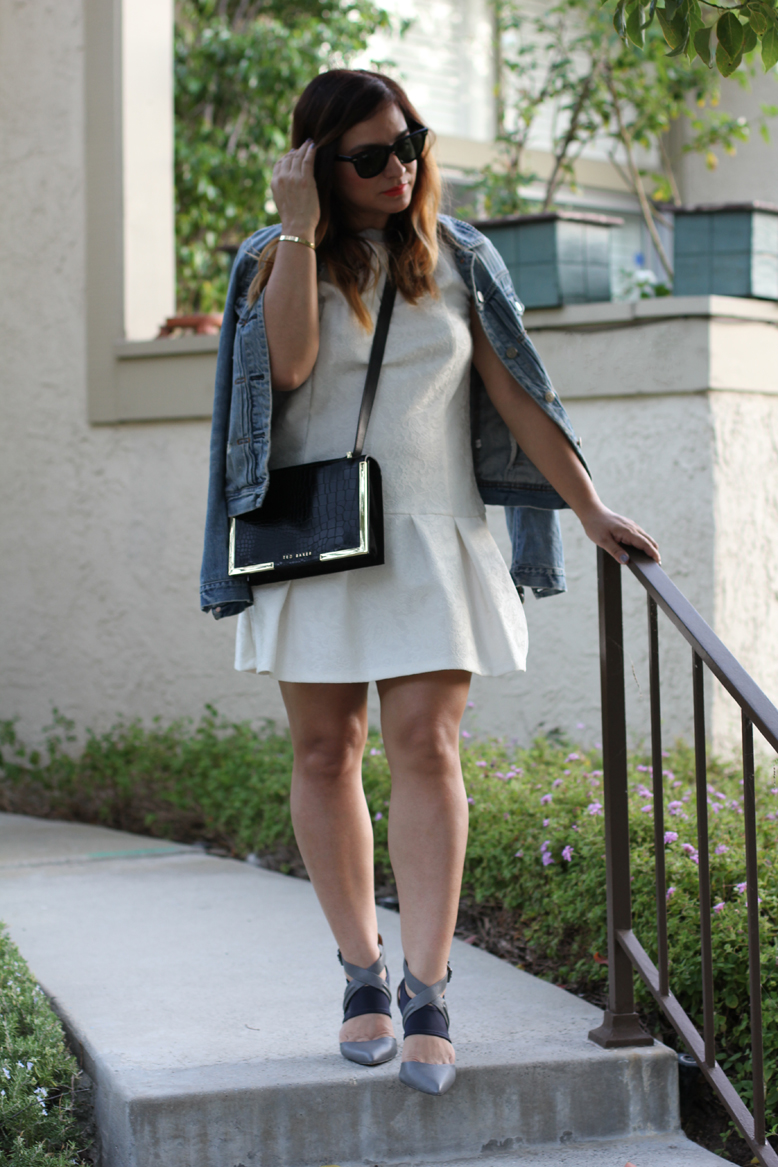 Rossana Vanoni Fall Season Outfit - Topshop dress, J. Crew jacket, Ted Baker London bag, Joe's pointy toe pumps