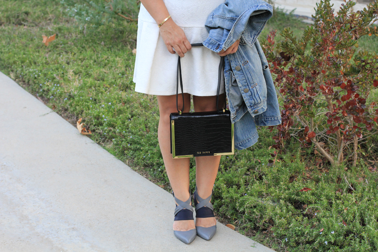 Rossana Vanoni Fall Season Outfit - Topshop dress, J. Crew jacket, Ted Baker London bag, Joe's pointy toe pumps