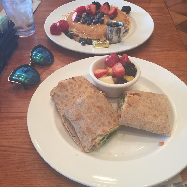 Breakfast Burrito and Fruit Pancakes