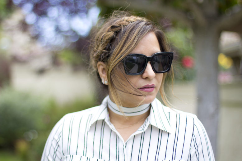 striped-shirt-dress-braided-hairstyle