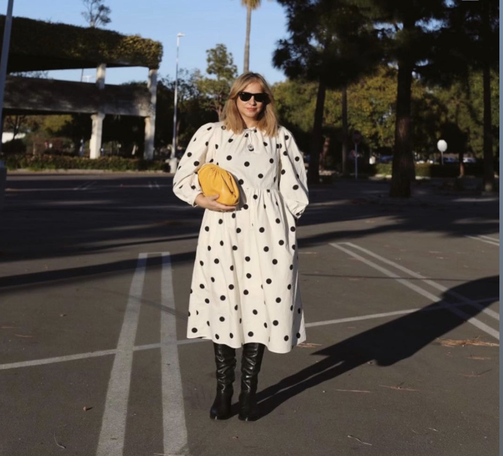 styling polka dot dress and bag