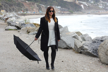 Rossana Vanoni coat weather outift by the ocean