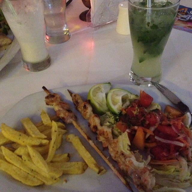 Having seafood at a restaurant in the beach in Ecuador